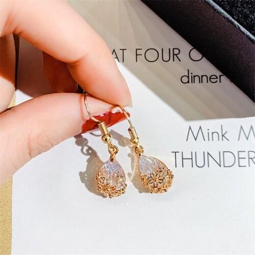 USTAR Water Drop CZ Stone Earrings for women Big Crystal with flower Dangle Earring Necklace Jewelry gifts