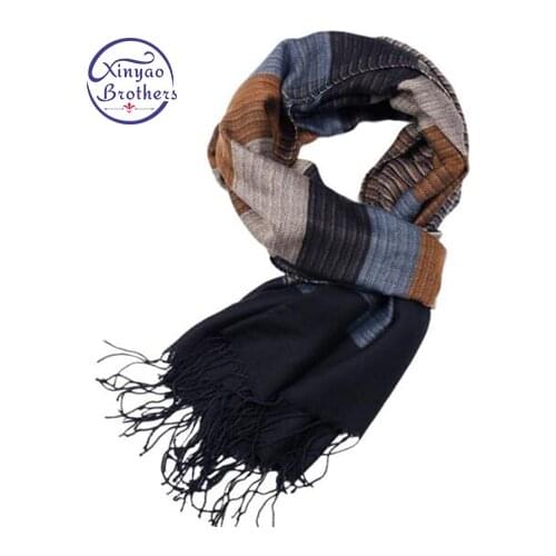 New Striped Mens Winter Scarf Fashion Yarn-dyed Warm Russian Shawl Scarfs Fringe Stripe Tassel Viscose Cotton Blend Long Scarf