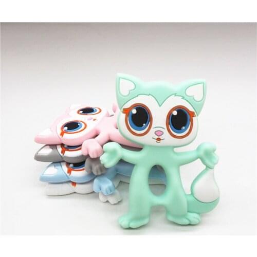 Chenkai 5PCS BPA Free Silicone Cat Fox Teether DIY Lovely Cartoon Chewing Pendant Baby Pacifier Dummy Sensory Animal Toy Gift
