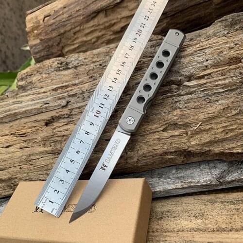 SAMSEND D2 folding knife TC4 titanium alloy handle bearing tactical Pocket knives outdoor self defense hunting cutter EDC tool