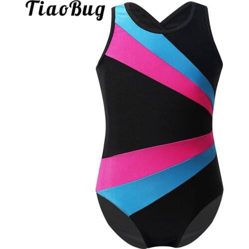 TiaoBug Kids One-Piece Ballet Dancewear Sleeveless Color Block Flower Petal Shaped Cutout Unitards Gymnastics Leotards for Girls