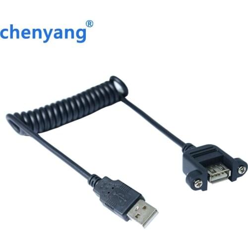 USB 2.0 A Male to Female Extension Stretch Spring Cable With Panel Mount Screw Hole