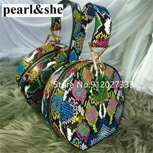 Unique Round Circular Handbags Womens Colorful Print Mini Handbags 2021 INS Hot Snake Multi Colors Female Ladies Bags Women