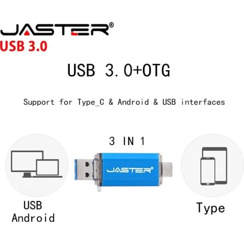 JASTER New USB 3.0 2 IN 1 OTG(Android&PC & Type_C) flash drive Metal Custom Pen Drive 128GB 64GB 32GB 16GB 8GB 4GB Wedding Gifts
