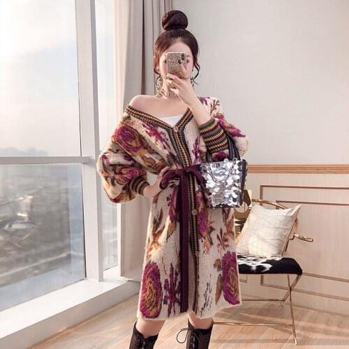 V-neck Button Cardigan Sweater Womens Mid-Long Loose Outerwear Spring Fall Long Sleeve Knitting Lacing Up Sweaters Ladies Tops