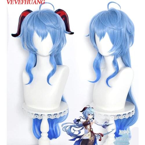 VEVEFHUANG Kосплей Genshin Impact Ganyu Cosplay парик аниме Long Gradient Wig Anime Heat Resistant Synthetic Xmas Carnival Daily