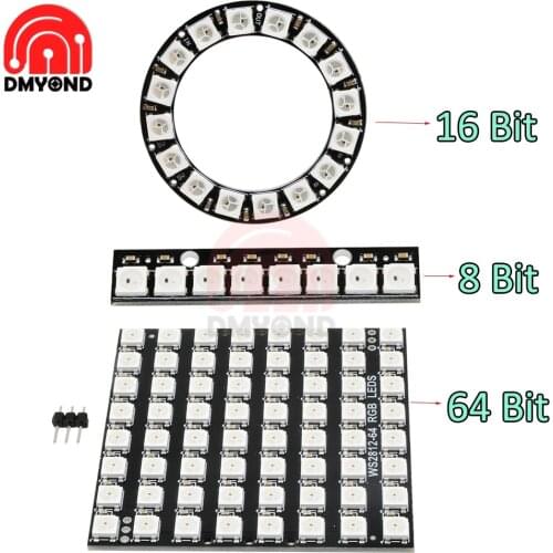 WS2812 5050 64 Bit/16-bit /8 Bit RGB LED round full-color modular blackboard 6-corner lamp driving lights Round LED Ring board