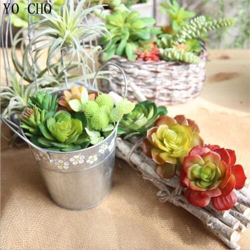YO CHO 1PC Green Artificial Mini Succulents Plants Lotus Landscape Wall Bar Garden Decor DIY Fake Flowers Home Office Decoration