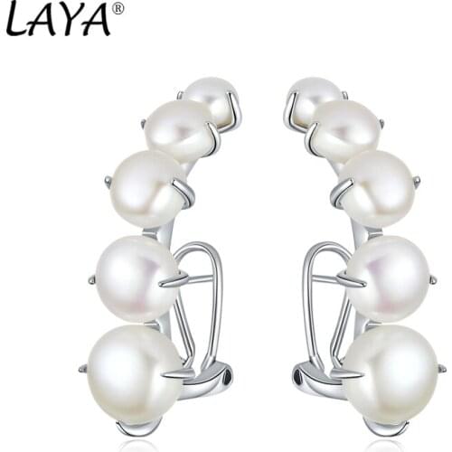Laya Natural FreshWater Bread Beads Pearl Earrings For Women Pure 925 Sterling Silver Stud Earrings Luxury Jewelry 2021 Trend