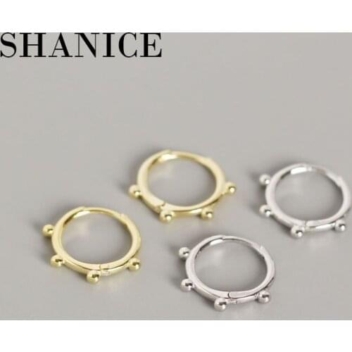 SHANICE New 100% 925 Sterling Silver Small Silver Hoop Earrings Geometric circle small silver beads Earrings for Women