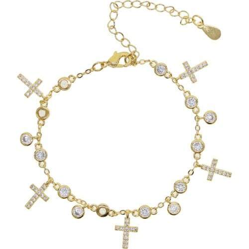 2021 Gold Silver Color Adjust Charm Chain Bracelet Bangle For Women Girl Gift Drop Cross Round Cz Paved Delicate Fashion Jewelry