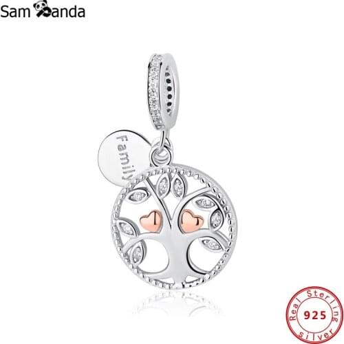 Original 100% 925 Sterling Silver Bead Charm Family Tree Of Life Pendant Charms Rose Gold Color Fit Bracelet Women Diy Jewelry