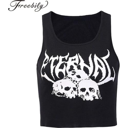 Women Summer Running Vest Tops Sport Tanks Casual Gym Clothes Sleeveless Gothic Style Skeleton Print Cropped Top Crochet Vests