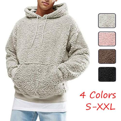 Winter Men Hoodies Warm Faux Fur Teddy Bear Hoodie Hooded Sweatshirt Casual Solid Fleece Plush Autumn Pullover Tops