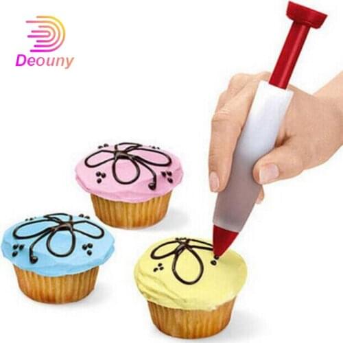 DEOUNY 1/2/3 Pcs Silicone Food Writing Pen Chocolate Cake Diy Decor Tools Cookie Icing Piping Pastry Nozzles Kitchen Accessories