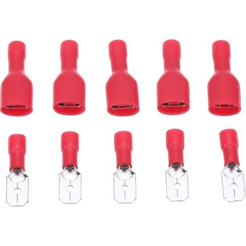 100pcs Insulated Crimp Terminals Male/Female Copper Spade Blade Connectors Red Insulated Wire Crimp Terminal Assortment Kit