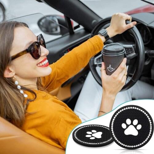 2 Packs Vehicle Bling Paw Car Coasters Cup Holder Coasters Silicone Anti Slip Dog Paw Coaster Mat Accessories
