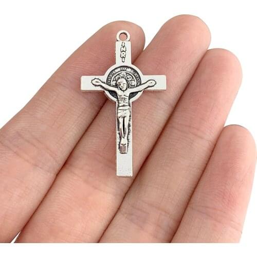 20 x Antique Silver Color Saint Benedict Medal Jesus Cross Crucifix Charms Pendants for Necklace Jewelry Making Accessories