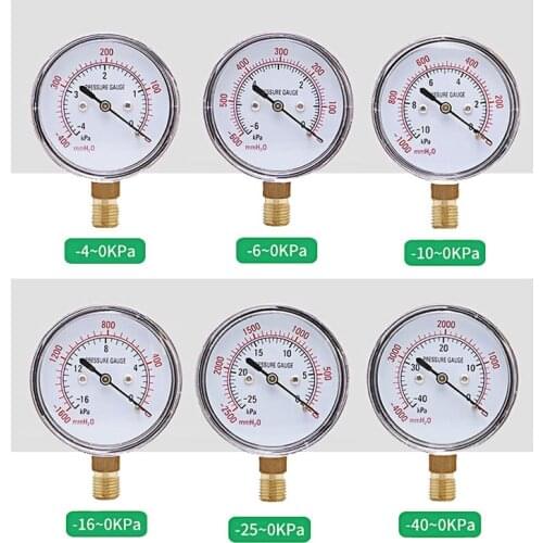 -4/-6/-10/-16/-25/-40 ~0 KPA Bellows Pressure Gauge Vacuum Pressure Gauge Vacuum Negative Pressure Gauges Measuring Instruments