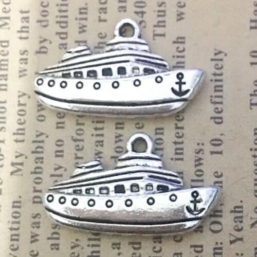 6 pieces/lot 15*25mm Antique silver color Metal Steamship Yacht Charm Pendant Bracelet Key chain DIY handamde jewelry making