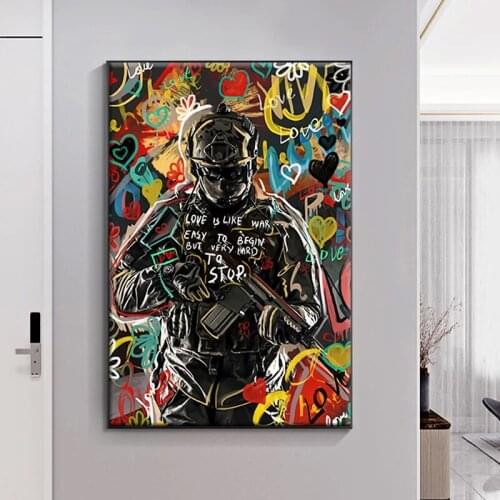 Abstract Love Is Like War Sniper Canvas Paintings Graffiti Art Poster Print Wall Art Pictures for Living Room Wall Decor Cuadros