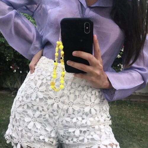 Acrylic Resin Soft Pottery Clay Mobile Phone Lanyard Stars Heart-shaped Mobile Phone Chain Summer Travel for Girls Women Friends