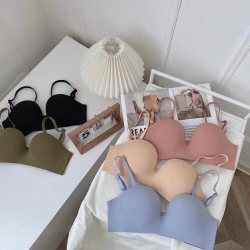 Only A Bra,Half Cup Seamless Bralette,Girls Pure Color Bras Fashion Strapless Dress Underwear Push Up Adjustable Women Intimates