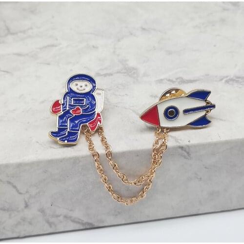 Navigator And Rocket Brooch Enamel Pins Starry Sky Lapel Pin Metal Clothes Badge Cool Stuff Decoration Gift For Kids/Friends