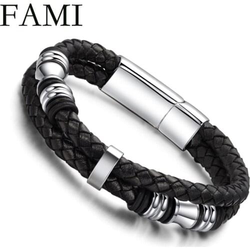 FAMI BANGLES titanium steel hand woven leather mens bracelet boyfriend gift European and American exquisite jewelry wholesale