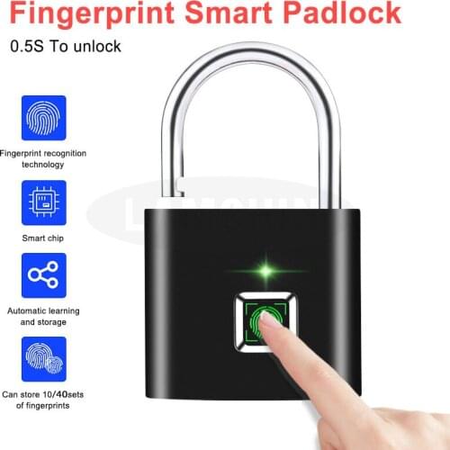 Electronic Fingerprint Lock Keyless USB Rechargeable Door Lock Quick Unlock Zinc alloy Metal Self Developing Chip Smart Padlock