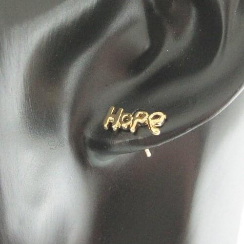Foromance/CUTE SHAPE WORD HOPE YELLOW GOLD GP GOLD COLOR OVERLAY STUD EARRING 12*5MM 0.47"*0.2"