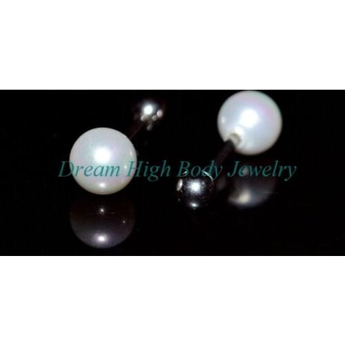 HOT SALE 316L stainless steel Jewelry Pearl Earring Stud Ear Ring Nail 6mm ball 16G Bar High Quality Free Shipping