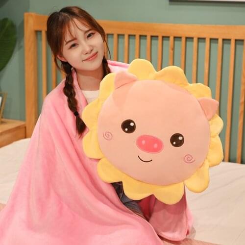 INS 50cm Lovely Shiba Inu & Dinosaur & Rabbit & Pig Fruit Plush Toys with Blanket Stuffed Soft Sofa Cushion Girls Birthday Gift