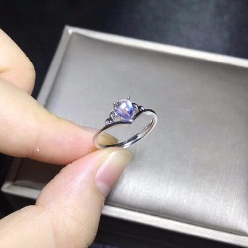 Natural moonstone ring, blue brilliance, 925 silver simple and exquisite, small and cute