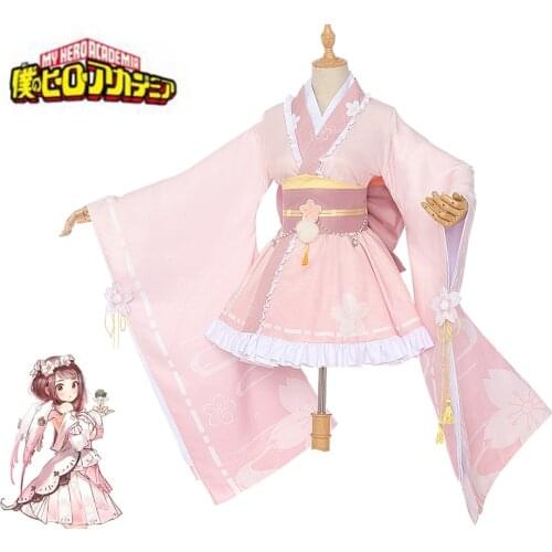 Anime My Hero Academia Uraraka Ochako Cosplay Costume Lovely Pink Kimono Uniform Litte Hero Anime Costumes Clothes Outfits