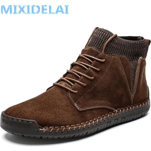 New Winter Warm Men Snow Boots High Quality Cow Suede Man Ankle Boots Fur Men Shoes Plush Autumn Basic Drive Boots Big Size 48