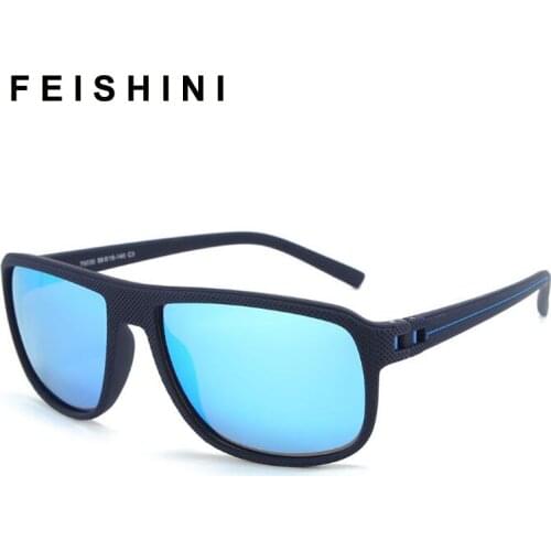 FEISHINI 2020 High Quality TR90 EYEGlasses Men Black Vintage 18g light Plastic Titanium Sunglasses Man Polarized Brand Designer
