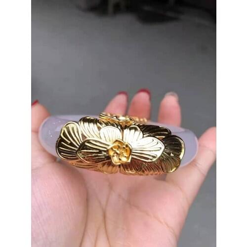 Natural Chalcedony bangle hand-carved 925 sterling silver green retro grade A for women bangle inlaid silver opening bracelet