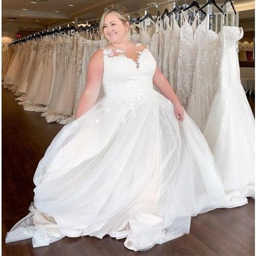 2019 New A-line Plus Size Wedding Dress Scoop Neck Appliques Bridal Dress White Ivory Custom 2019 New Elegant Vestido De Noiva