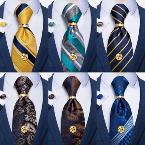New Design Ties For Men Luxury Gold Tie Tack Business Formal Necktie Handkerchief Set Gift For Men Wedding Gravatas DiBanGu