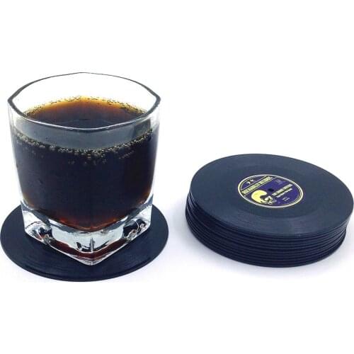 6 PCS Plastic Vinyl Record Coaster Cup Mat Black Retro Mug Coaster Pad Heat-resistant Non Slip Hot Drink Holder Home Decor