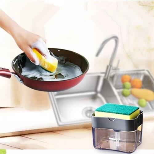 Press Soap Organizer Kitchen Tool Liquid Dispenser Container Manual Kitchen Cleaner Soap Pump Dispenser With Sponge Holder