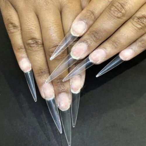 500Pcs/Lot Transparent Long Fake Nails Artificial Stiletto False Nails Tips Full Cover Sharp Party Designed UV Gel Manicure TiPS