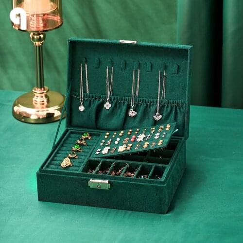 QM Newly Double-layer Flannel High Capacity Travel Jewelry Box Exquisite Earrings Necklaces Display Jewelry Organizer for Women