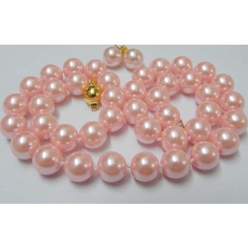 QW560 New 10mm Baby Pink South Sea Shell Pearl Necklace Earring 18'Set AAA style Fine Noble real Natural free shipping