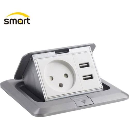 16A IL Israel Standard All Aluminum Panel Soft Pop Up Floor Socket Popsocket Power Outlet With Dual USB Charging Port 5V 2.1A