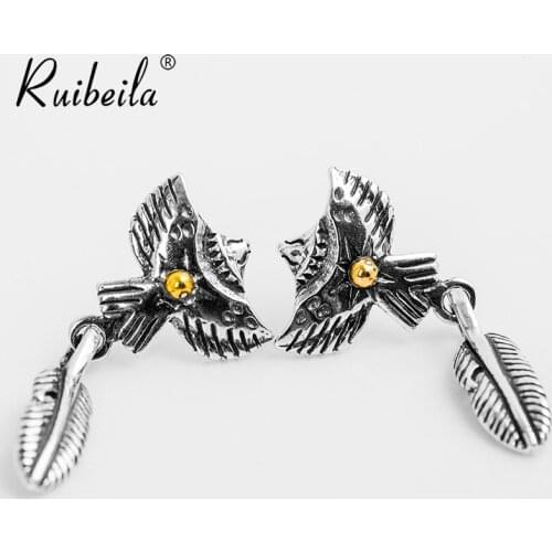 Ruibeila925 argent indien aigle volant aigle en argent sterling pendentif boucles d'oreilles rétro hommes boucles d'oreilles