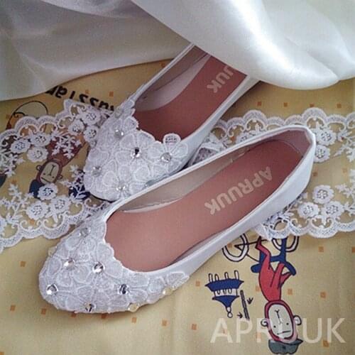 Crystal lace flower wedding flats shoes woman handmade small size 34 35 big plus size 41 42 43 lace bridal ladies party flats