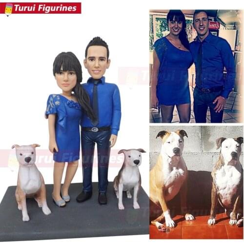 Wedding couple with two dogs figurines home decor dog statue people figurine statues sculpture online design service by Turui Fi