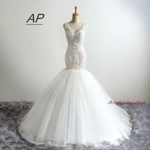 ANGELSBRIDEP Mermaid Wedding Dress Robe De Mariage Luxury Cap Shoulder V-Neck Applique Floor-Length Plus Size Formal Bridal Gown